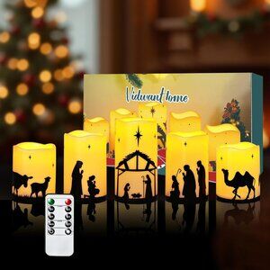 Christmas Decorations,Nativity Scene Candle Set with Battery Operated LED Flamel
